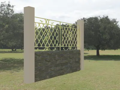 brick fence and iron grate Low-poly 3D model