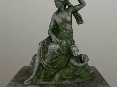 statue 2 of woman holding child Low-poly 3D model