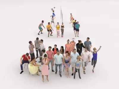 30x MAN WOMAN SUMMER CASUAL SPORT PEOPLE SITTING WOMAN CROWDS Low-poly 3D model