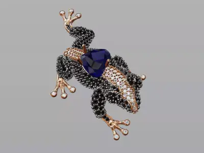 Jewel Frog Sculpture Diamond Sapphire Emerald stones cut round 3D print model