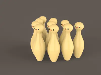 Cartoon Chicken Bowling And Ball Bowling Low-poly 3D model