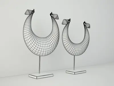 Vintage Tribal Metal Necklaces on Stand 3D model