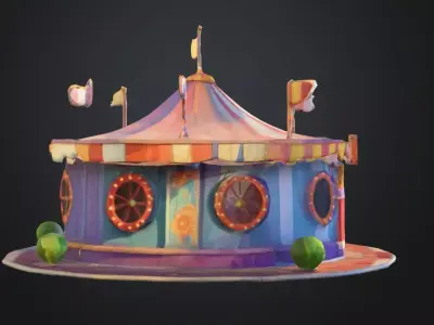 Stylized Low Poly Carousel Tent  Cartoon Circus Game Asset Low-poly 3D model