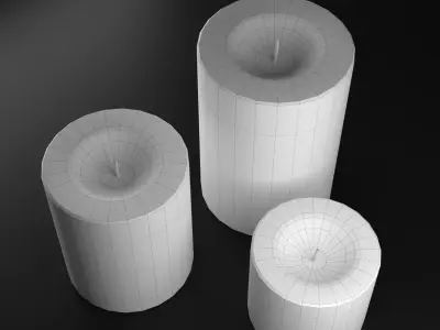 Festive Burning Pillar Candles Low-poly 3D model