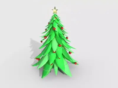 Christmas Tree 01 Green Red - Cartoon Interior Decoration Low-poly 3D model