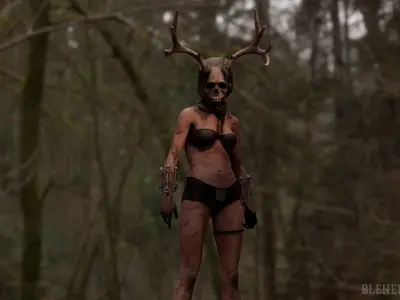 The Damned witch game character for Horror and Fantasy games Low-poly 3D model