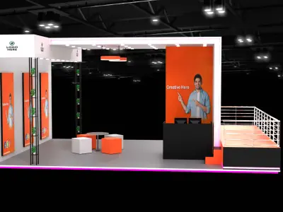 2 side open exhibition stall design with lounge area 3D model