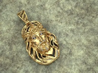 Jesus Face pendante with gems 3D print model
