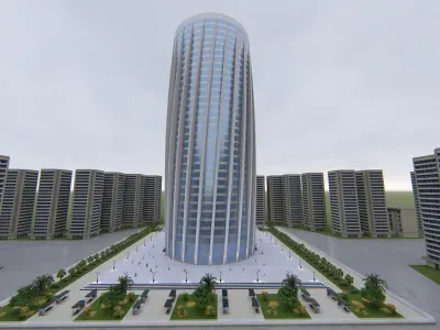 Tower tall building in middle of grassy area Low-poly 3D model