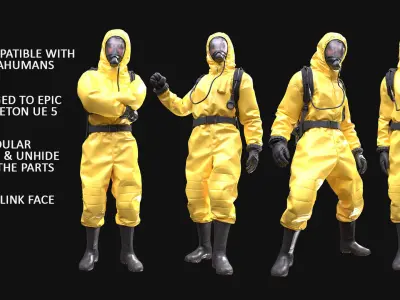 Man - Protective Suit - Modular - Rigged Low-poly 3D model