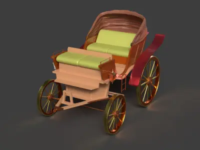 Chinese ancient wooden  carriage   Low-poly 3D model