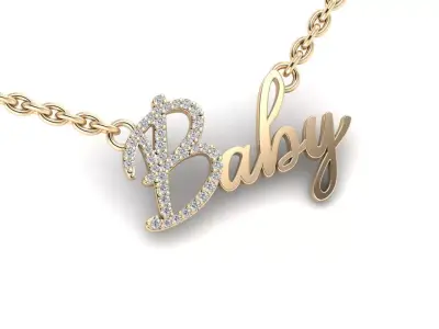 Pendant 9 baby name gold with diamonds 3D print model