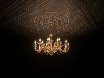 Golden Chandelier with Engraved Patterns 3D model