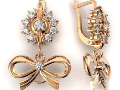 G0071 rose gold bow earrings with diamonds 3D print model
