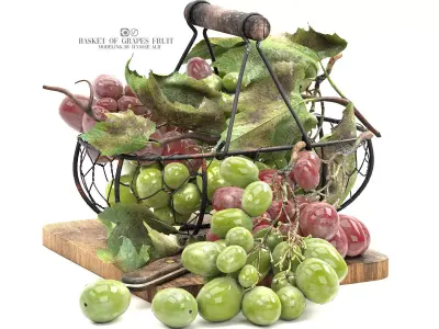 basket of grapes fruit 3D model