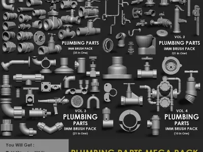 PLUMBING PARTS MEGA PACK 4 IN ONE  87 BRUSHES 3D model