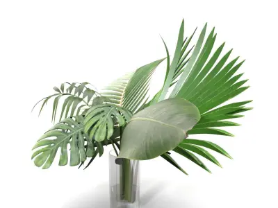 Artificial Faux And Plam Leaf In Vase PBR 3D model
