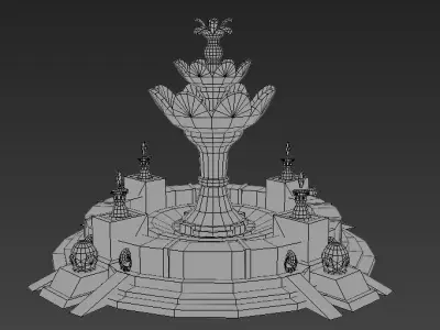 Hand-painted low poly model of park water pool Low-poly 3D model
