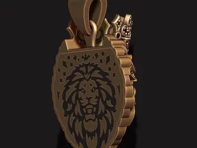 Leon pendant with diamonds and crown 025 3D print model
