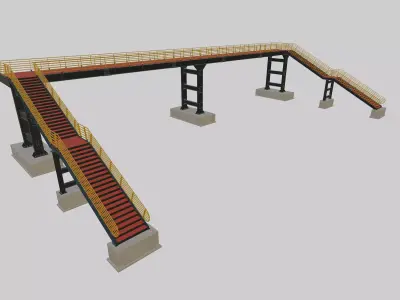 Steel Pedestrian Bridge-Three Columns-Pipe Rail-Straight Type-7 3D model