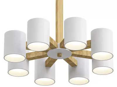 malmo wooden chandelier with six lights 3D model