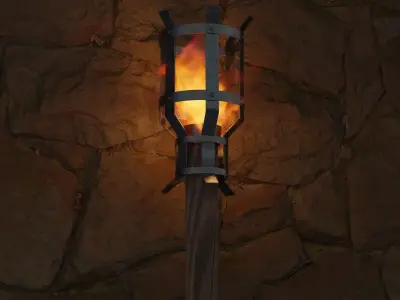 Medieval Torch and VDB Animated Fire 3D model