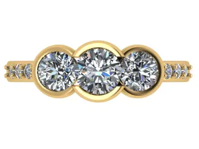 trinity bezel 3 stone ring with pave on shank  3D print model