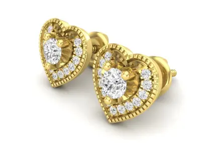 AV 449 Diamond Ladies Heart Shape Stud Earrings 3D print model