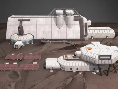 Mars base Low-poly 3D model