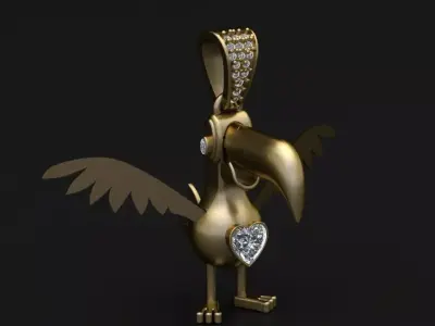 Golden Bird Pendant with Diamond Heart 3D print model