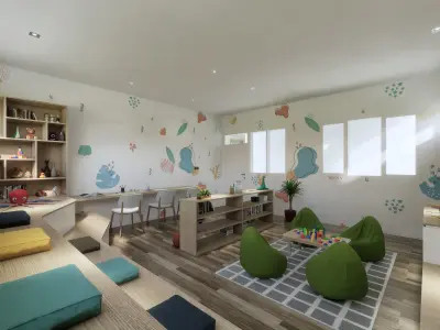 Rendering Realistic Scene  Kindergarth  and  Home Schooling 3D model