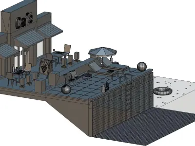 Italian cafe scene pizza pool Low-poly 3D model