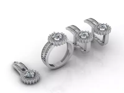 Mini Set Ring Pendant Earrings STL 3DM Womens Jewelry 3D print model