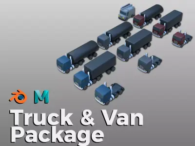 Truck and Van package Free low-poly 3D model
