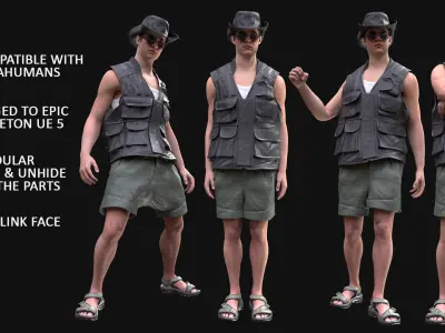Man - Summer Outfit 13 - Modular - Rigged Low-poly 3D model