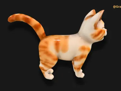 3D Cute Cat Orange Happy Cat with its Tail held upright 3D model