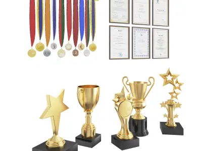 Awards set trophies and medals 3D model