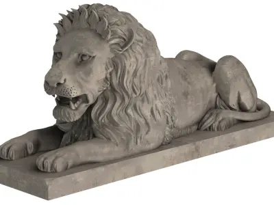 Stone Lion Sculpture Set 3D model
