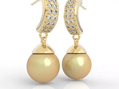 Premium Huggie Pearl Drop Earrings Design File 3D print model