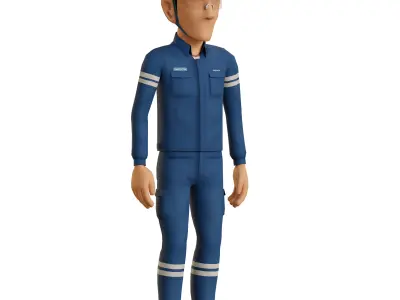 Industrial operator in blue unitform  and wearing yellow helmet 3D model
