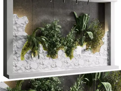 Vertical Wall Garden With concrete frame wall decor Low-poly 3D model
