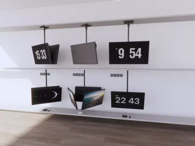 3D Model Modern Suspended Display and Digital Clock Setup and TV Low-poly 3D model