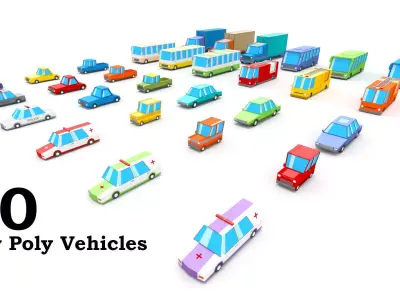 3D Low Poly 30 Vehicles Low-poly 3D model