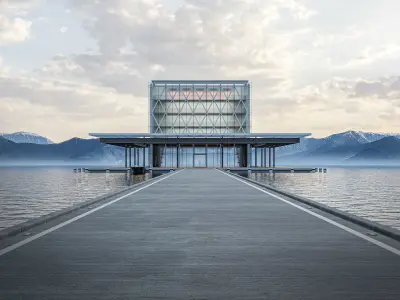 Modern Exibition Pavillion Low-poly 3D model