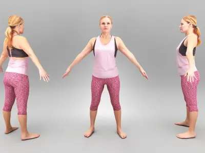 Woman in pink fitness suit in A-pose 407 Low-poly 3D model
