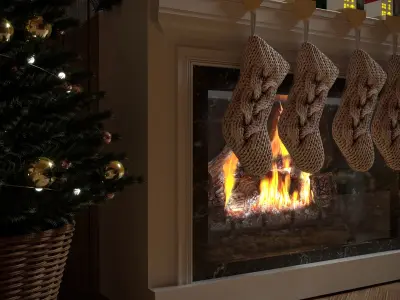 Cristmas fireplace with stockings 3D model