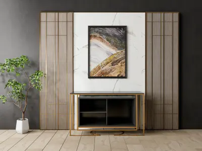 Sideboard with wall panel and flooring 6 3D model