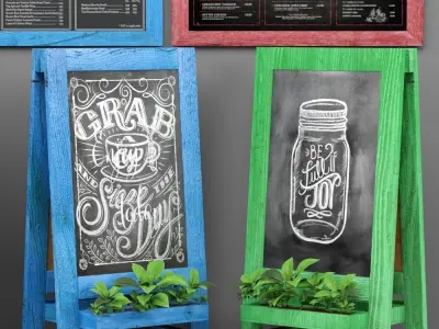 chalk board 03 with plants 3D model