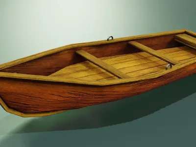 Wooden stylized boats Low-poly 3D model