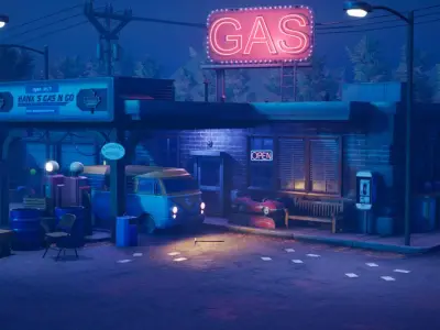 Stylized Gas Station Hideout Unreal Engine 3D model